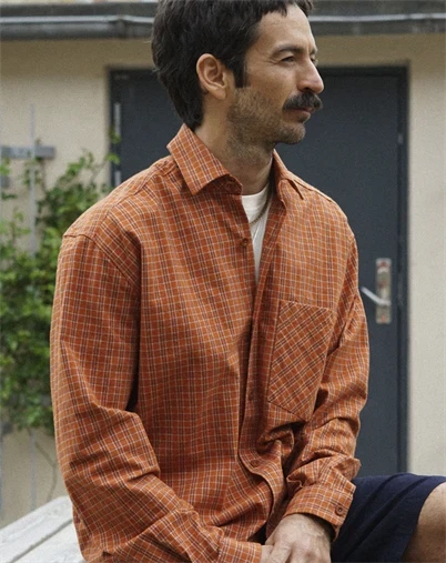 Elsk - Checked Men´s Relaxed Skjorte - Burnt Orange Check